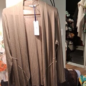 Tempo Paris Lightweight Tan Open-Front Cardigan